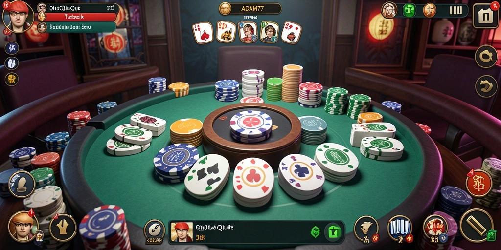 Tampilan gameplay seru di ADAM77 dengan kartu QiuQiu.