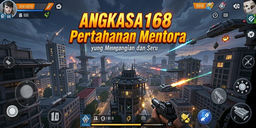 Tampilan gameplay menegangkan dari ANGKASA168 dengan pertahanan menara yang strategis.