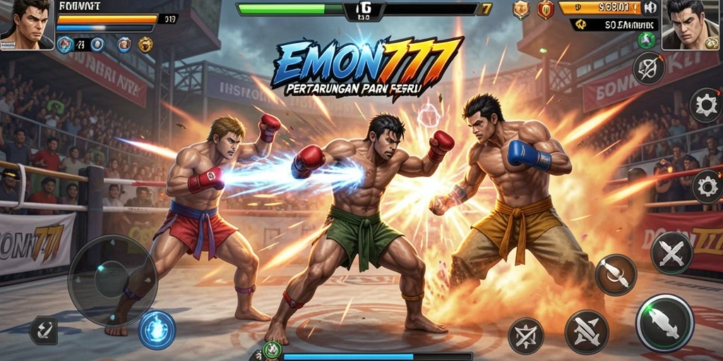 Screenshot gameplay EMON777 menampilkan aksi pertarungan yang mendebarkan.