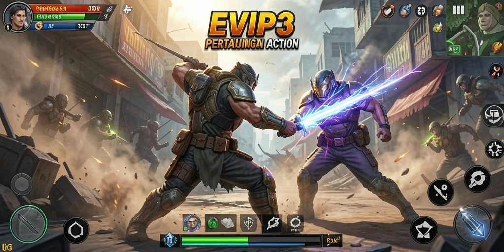 Tampilan utama gameplay EVIP3 dengan aksi mendebarkan.
