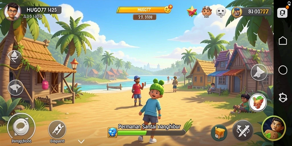Tampilan gameplay HUGO77 yang ceria dan menantang.