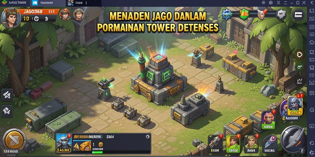Tampilan menarik saat memainkan JAGO368 dengan menara pertahanan yang strategis.