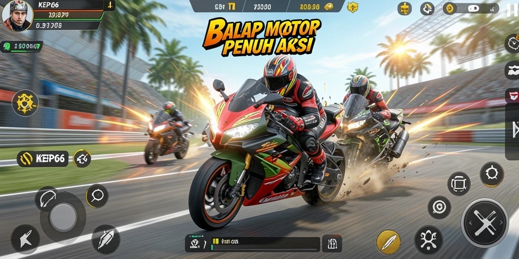 Tampilan gameplay <strong>KEPO66</strong> yang mendebarkan dalam balapan motor.